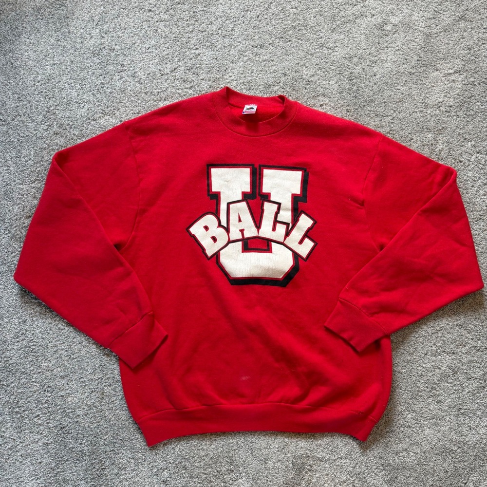 Vintage Ball State Univeristy Red Graphic Sweatshirt XL Made in USA 90s